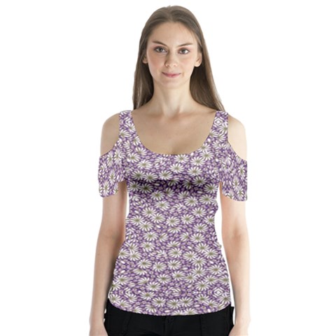 Ditsy Floral Pattern Butterfly Sleeve Cutout Tee  by dflcprints