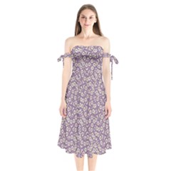 Ditsy Floral Pattern Shoulder Tie Bardot Midi Dress by dflcprints