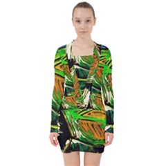 Lillies In The Terracota Vase 5 V-neck Bodycon Long Sleeve Dress by bestdesignintheworld