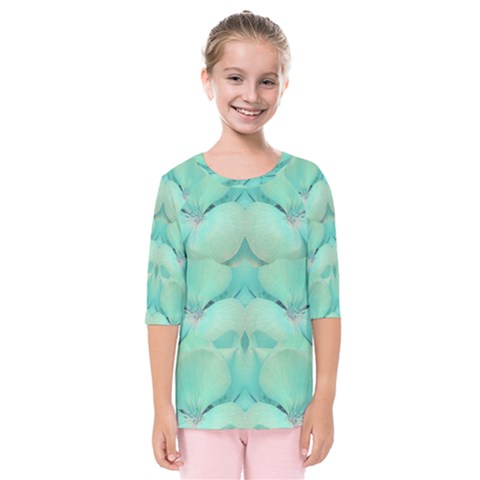 Green Fantasy Flower In Beautiful Festive Style Kids  Quarter Sleeve Raglan Tee by pepitasart