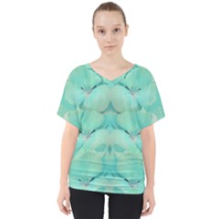 Green Fantasy Flower In Beautiful Festive Style V-neck Dolman Drape Top by pepitasart