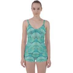 Green Fantasy Flower In Beautiful Festive Style Tie Front Two Piece Tankini by pepitasart