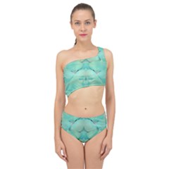 Green Fantasy Flower In Beautiful Festive Style Spliced Up Two Piece Swimsuit