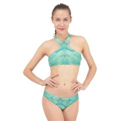 Green Fantasy Flower In Beautiful Festive Style High Neck Bikini Set