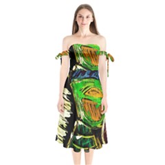 Lillies In The Terracota Vase 5 Shoulder Tie Bardot Midi Dress by bestdesignintheworld