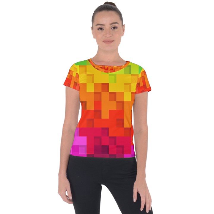 Abstract Background Square Colorful Short Sleeve Sports Top 