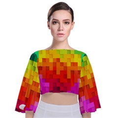 Abstract Background Square Colorful Tie Back Butterfly Sleeve Chiffon Top