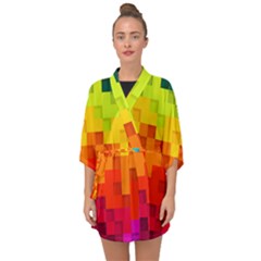 Abstract Background Square Colorful Half Sleeve Chiffon Kimono