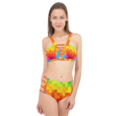 Abstract Background Square Colorful Cage Up Bikini Set