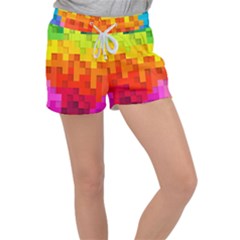 Abstract Background Square Colorful Women s Velour Lounge Shorts