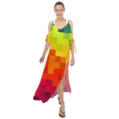 Abstract Background Square Colorful Maxi Chiffon Cover Up Dress