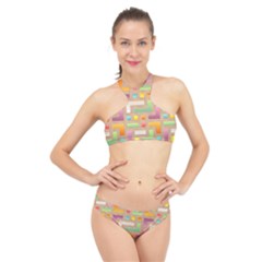 Abstract Background Colorful High Neck Bikini Set