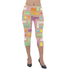 Abstract Background Colorful Lightweight Velour Capri Leggings 