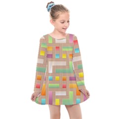 Abstract Background Colorful Kids  Long Sleeve Dress