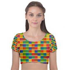 Background Colorful Abstract Velvet Short Sleeve Crop Top 