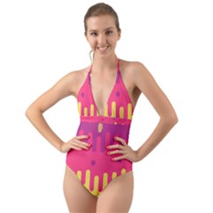 Background Image Halter Cut-out One Piece Swimsuit by Nexatart