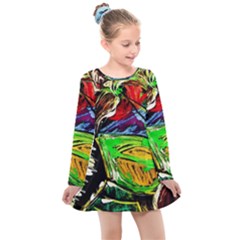 Lillies In The Terracotta Vase 1 Kids  Long Sleeve Dress