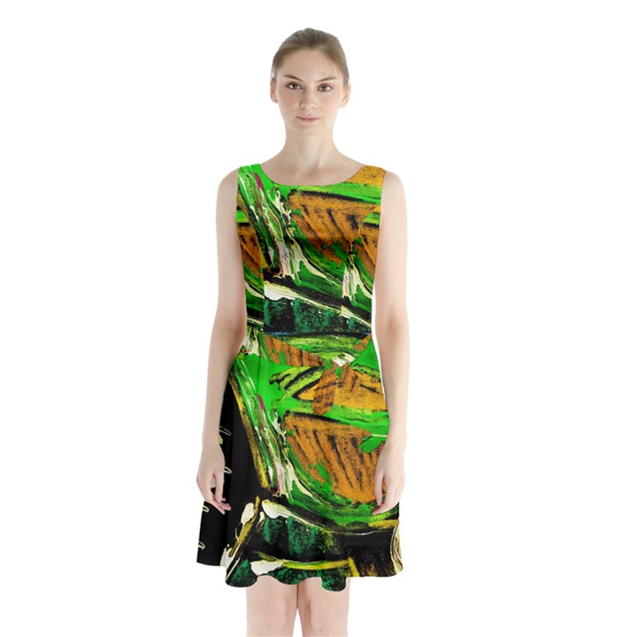 Lillies In The Terracota Vase 5 Sleeveless Waist Tie Chiffon Dress