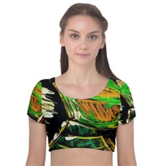 Lillies In The Terracota Vase 5 Velvet Short Sleeve Crop Top 