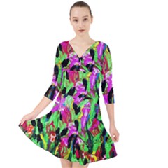 Spring Ornaments-2 Quarter Sleeve Front Wrap Dress