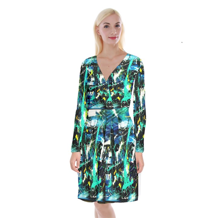 Brain Reflections 1 Long Sleeve Velvet Front Wrap Dress