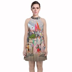 North  Korea - Propaganda Velvet Halter Neckline Dress 