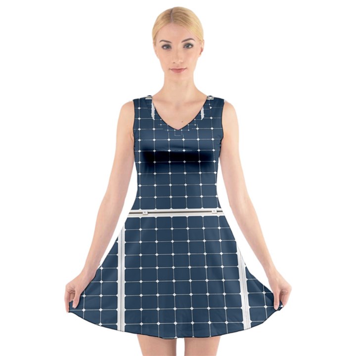 Solar Power Panel V-Neck Sleeveless Dress