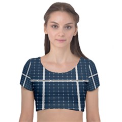 Solar Power Panel Velvet Short Sleeve Crop Top  by FunnyCow