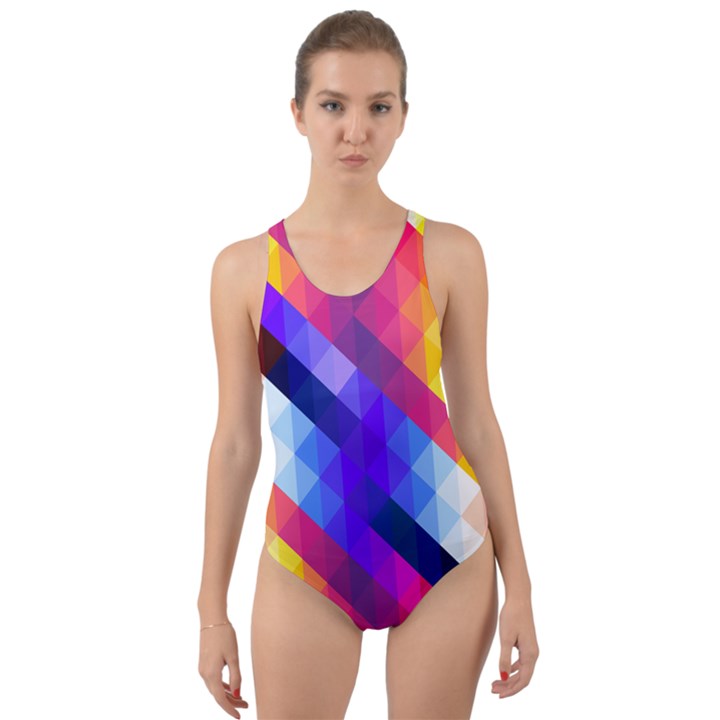 Abstract Background Colorful Pattern Cut-Out Back One Piece Swimsuit