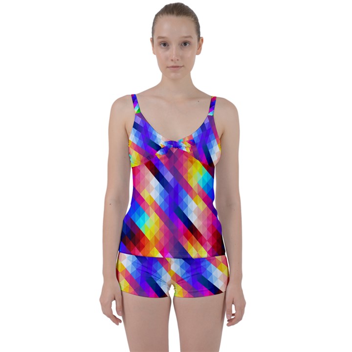 Abstract Background Colorful Pattern Tie Front Two Piece Tankini