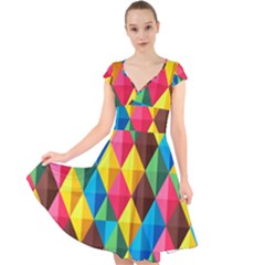 Background Colorful Abstract Cap Sleeve Front Wrap Midi Dress