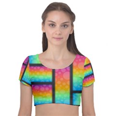 Background Colorful Abstract Velvet Short Sleeve Crop Top 