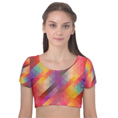 Abstract Background Colorful Pattern Velvet Short Sleeve Crop Top 