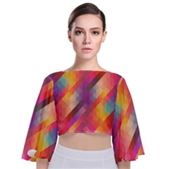 Abstract Background Colorful Pattern Tie Back Butterfly Sleeve Chiffon Top