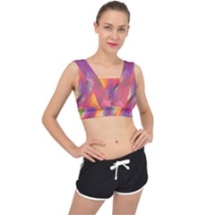 Abstract Background Colorful Pattern V-back Sports Bra