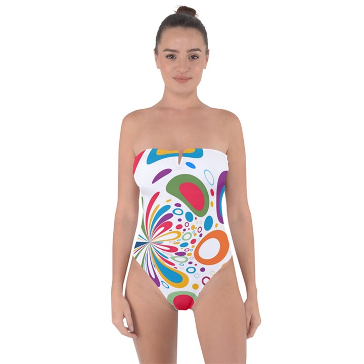 Light Circle Background Points Tie Back One Piece Swimsuit