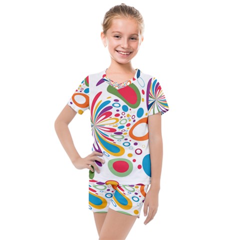 Light Circle Background Points Kids  Mesh Tee And Shorts Set by Nexatart