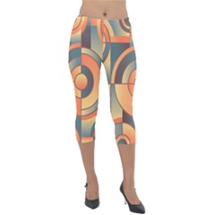 Background Abstract Orange Blue Lightweight Velour Capri Leggings 