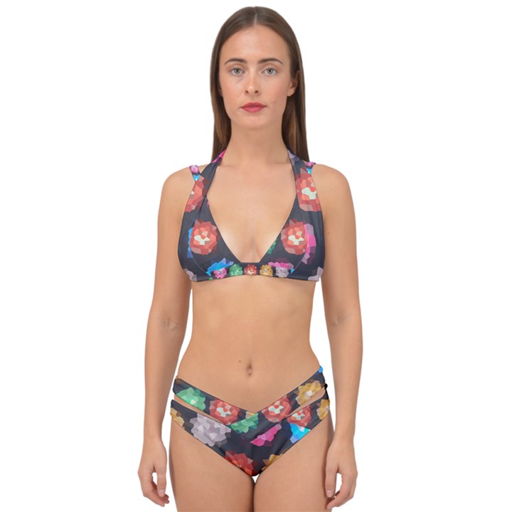 Background Colorful Abstract Double Strap Halter Bikini Set