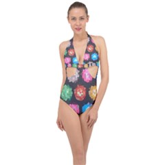 Background Colorful Abstract Halter Front Plunge Swimsuit by Nexatart