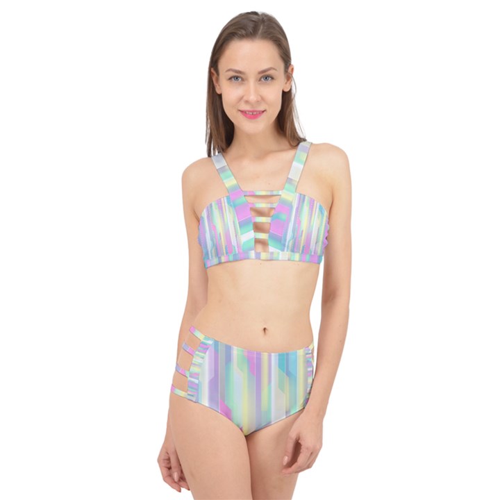 Background Abstract Pastels Cage Up Bikini Set