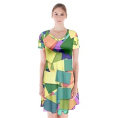 List Post It Note Memory Short Sleeve V-neck Flare Dress by Nexatart