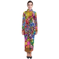 Abstract Squares Arrangement Turtleneck Maxi Dress