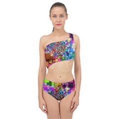 Abstract Squares Arrangement Spliced Up Two Piece Swimsuit