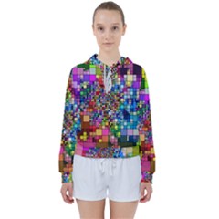 Abstract Squares Arrangement Women s Tie Up Sweat