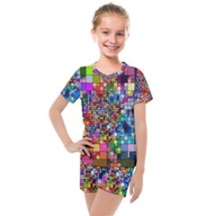 Abstract Squares Arrangement Kids  Mesh Tee And Shorts Set