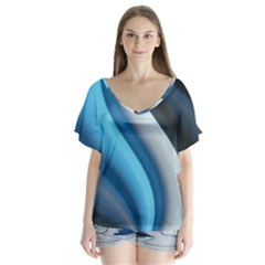 Abstract Pattern Lines Wave V-neck Flutter Sleeve Top by Nexatart