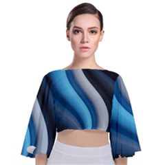 Abstract Pattern Lines Wave Tie Back Butterfly Sleeve Chiffon Top