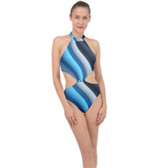 Abstract Pattern Lines Wave Halter Side Cut Swimsuit