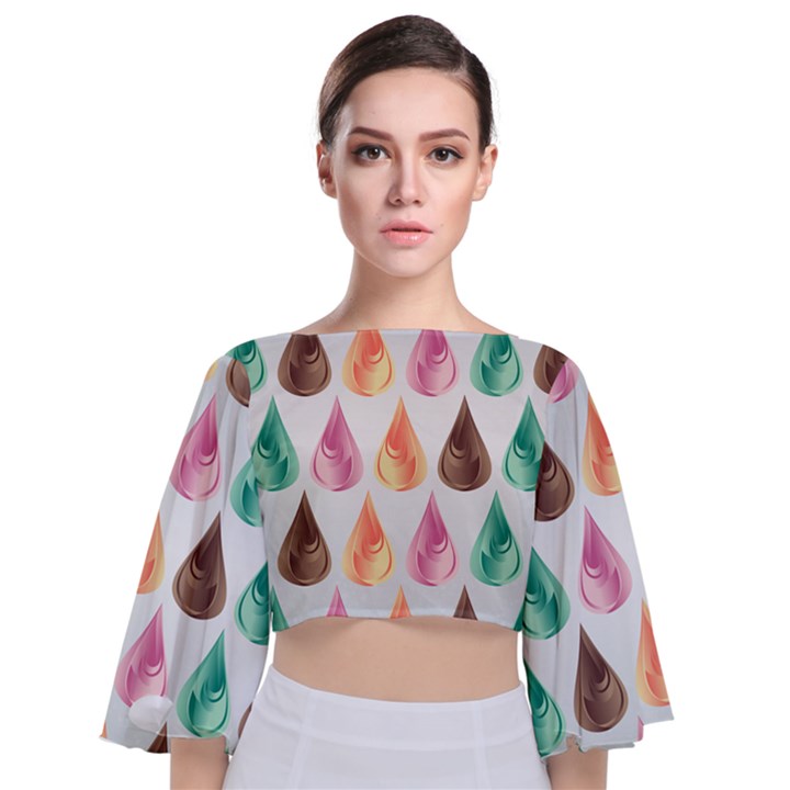 Background Colorful Abstract Tie Back Butterfly Sleeve Chiffon Top